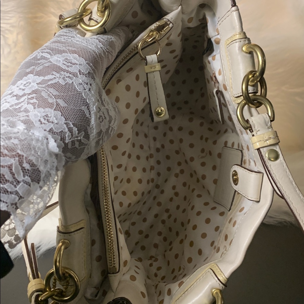 COACH Peyton Carryall Leather Satchel (EUC) Bone/ Gold - Picture 7 of 17
